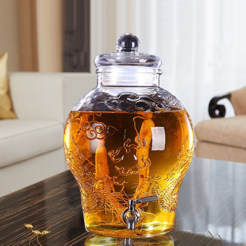 Bình Thủy Tinh 6 Lít Ngâm Tửu Sâm Chum Rồng ( Có Van)
