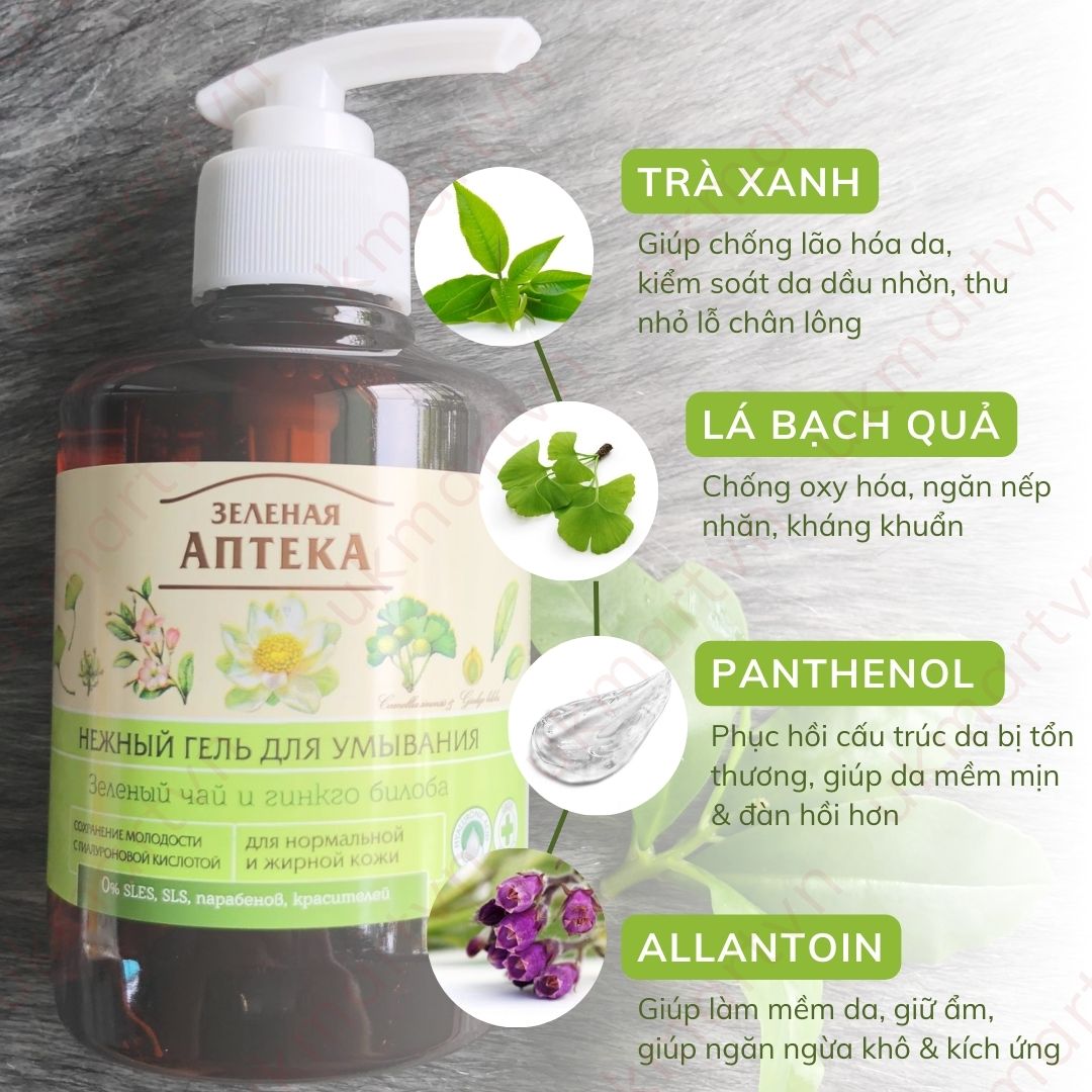 Gel Rửa Mặt Green Pharmacy Thảo Mộc Lành Tính Giúp Làm Sạch Nhẹ Dịu An Toàn Cho Da Nhạy Cảm 270ml