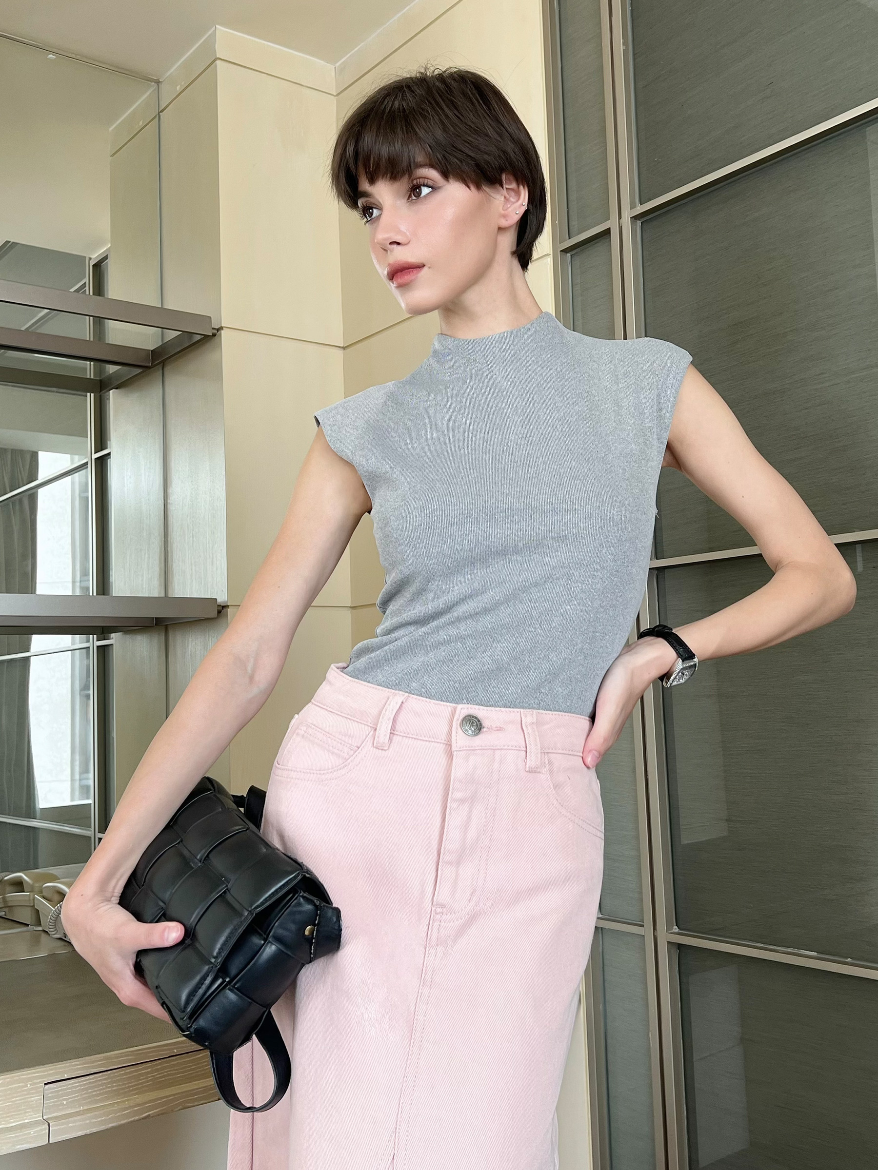 RECHIC Áo thun sát nách Elley thun gân bo cổ dày dặn