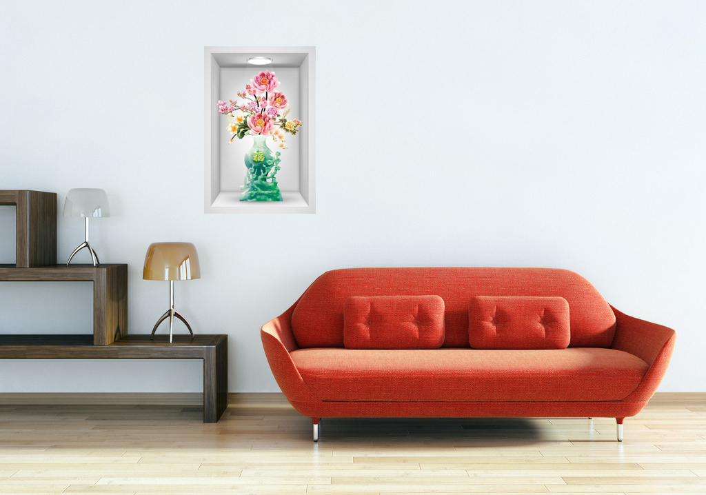 Tranh dán tường ô 3D bình hoa ngọc LoHoaDon_009