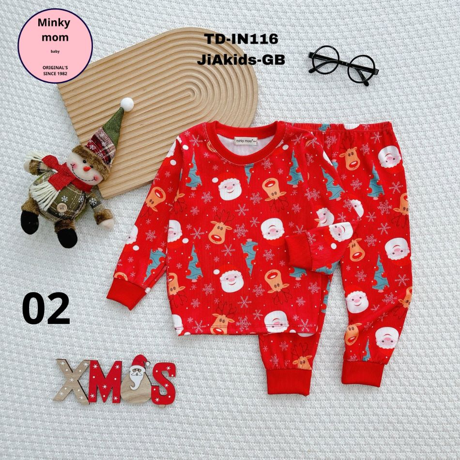 Bộ Noel dài tay thun gân Minky Mom in hình dễ thương cho bé, bộ noel bé trai, bộ noel bé gái