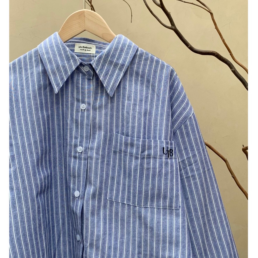 Áo sơ mi linen kẻ croptop Striped Jersey Shirt - by ufo.thebasic