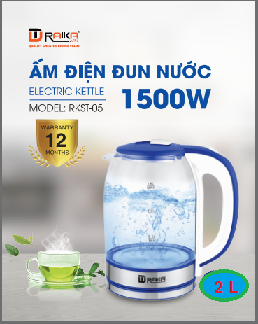 ẤM SIÊU TỐC THỦY TINH CAO CẤP 2 LÍT, CÓ ĐÈN
