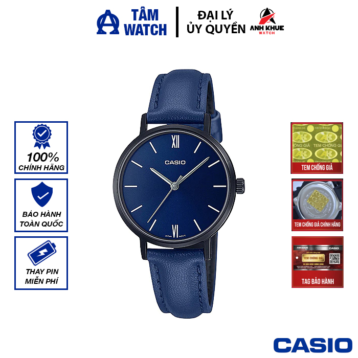 Đồng hồ nữ dây da casio standard chính hãng anh khuê ltp-vt02bl-2audf