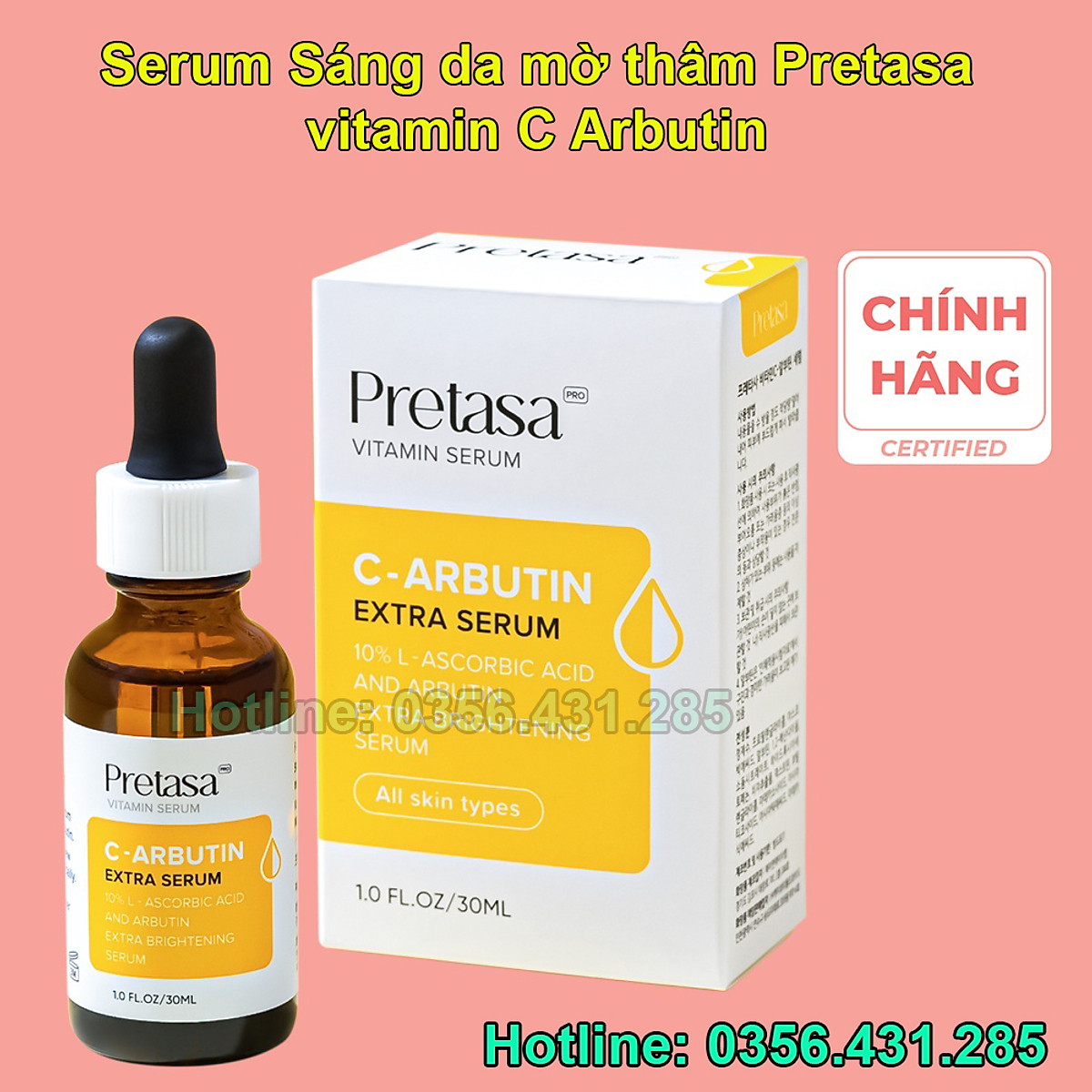 Serum sáng da mờ thâm pretasa vitamin c arbutin extra serum - hàng chính hãng