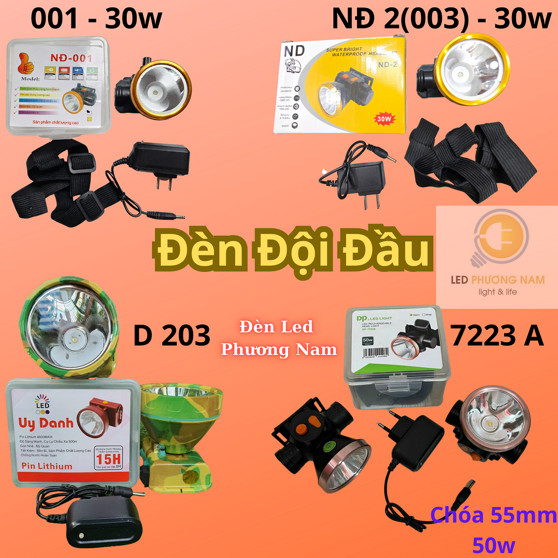 Đèn Đội Đầu Sạc Pin Nhiều Loại
