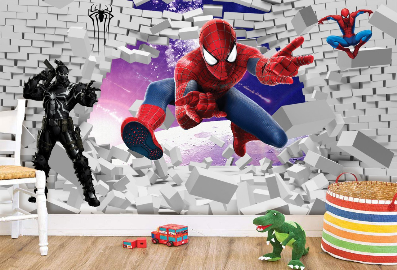 Tranh dán tường 3d người nhện - tranh dán tường hoạt hình cho bé tb94