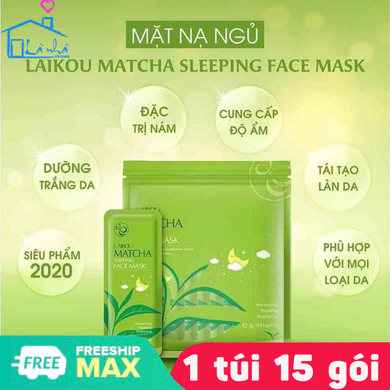 Mặt Nạ Ngủ Dưỡng Da Thải Mụn - Mặt Nạ Ngủ Trà Xanh - Mặt Nạ Ngủ Hoa Anh Đào Sakura(1 Túi 15 Gói) Matcha Mud Mask Laikou