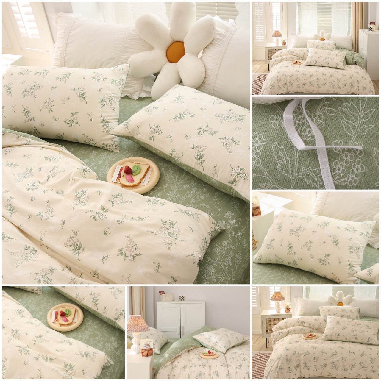 Set Chăn Ga Gối Cotton Organic Hoa Nhí Vintage 100% Cotton Nhập Khẩu Cao Cấp 4 Món