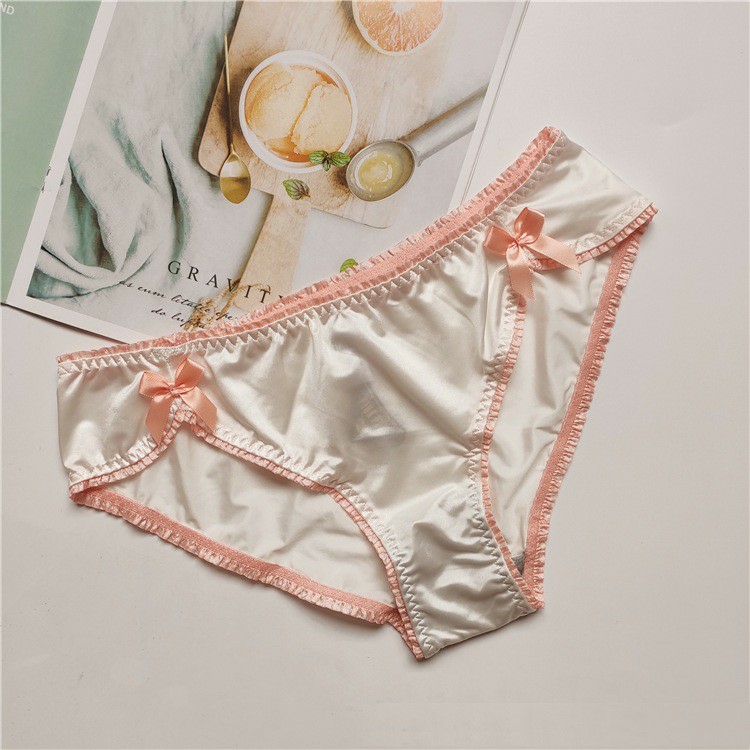 Quần lót nữ cao cấp quần lót lụa sexy lụa Pink Play đính nơ