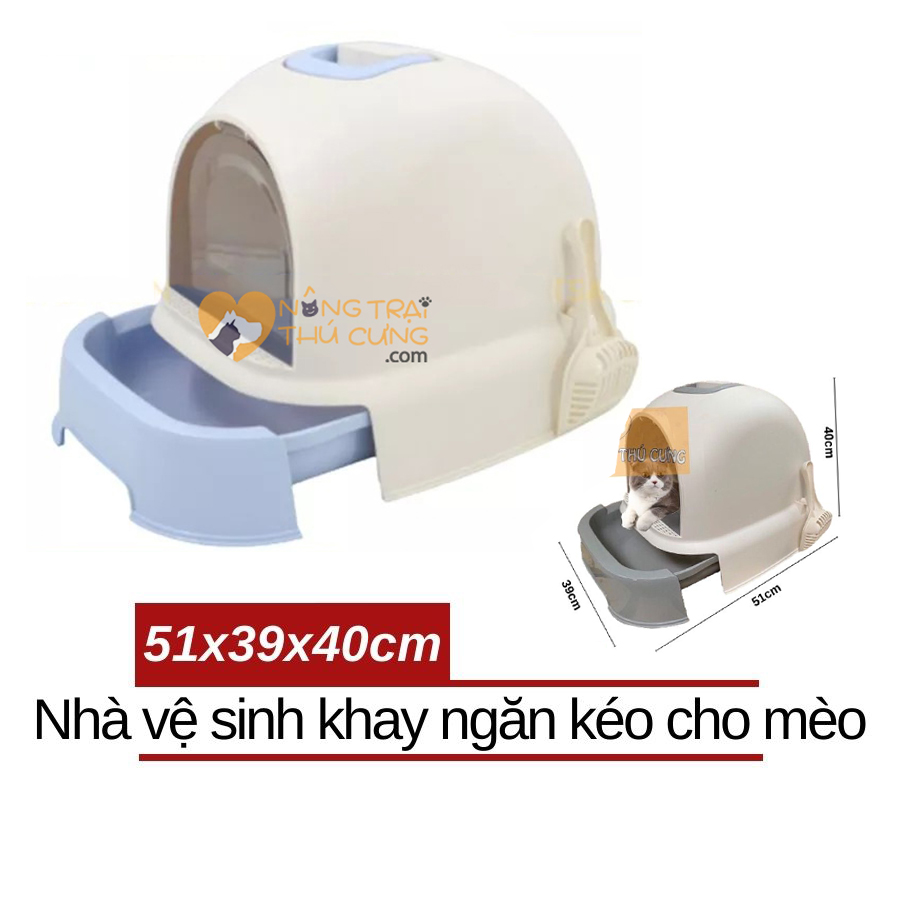 Nhà vệ sinh cho mèo 48x36x40cm có khay kéo dễ vệ sinh -