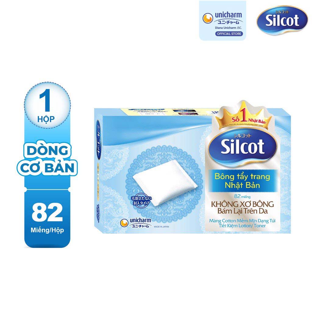 Bông Tẩy Trang Silcot Velvety Touch Cotton Nhật Bản Hộp 82 Miếng Màu Xanh