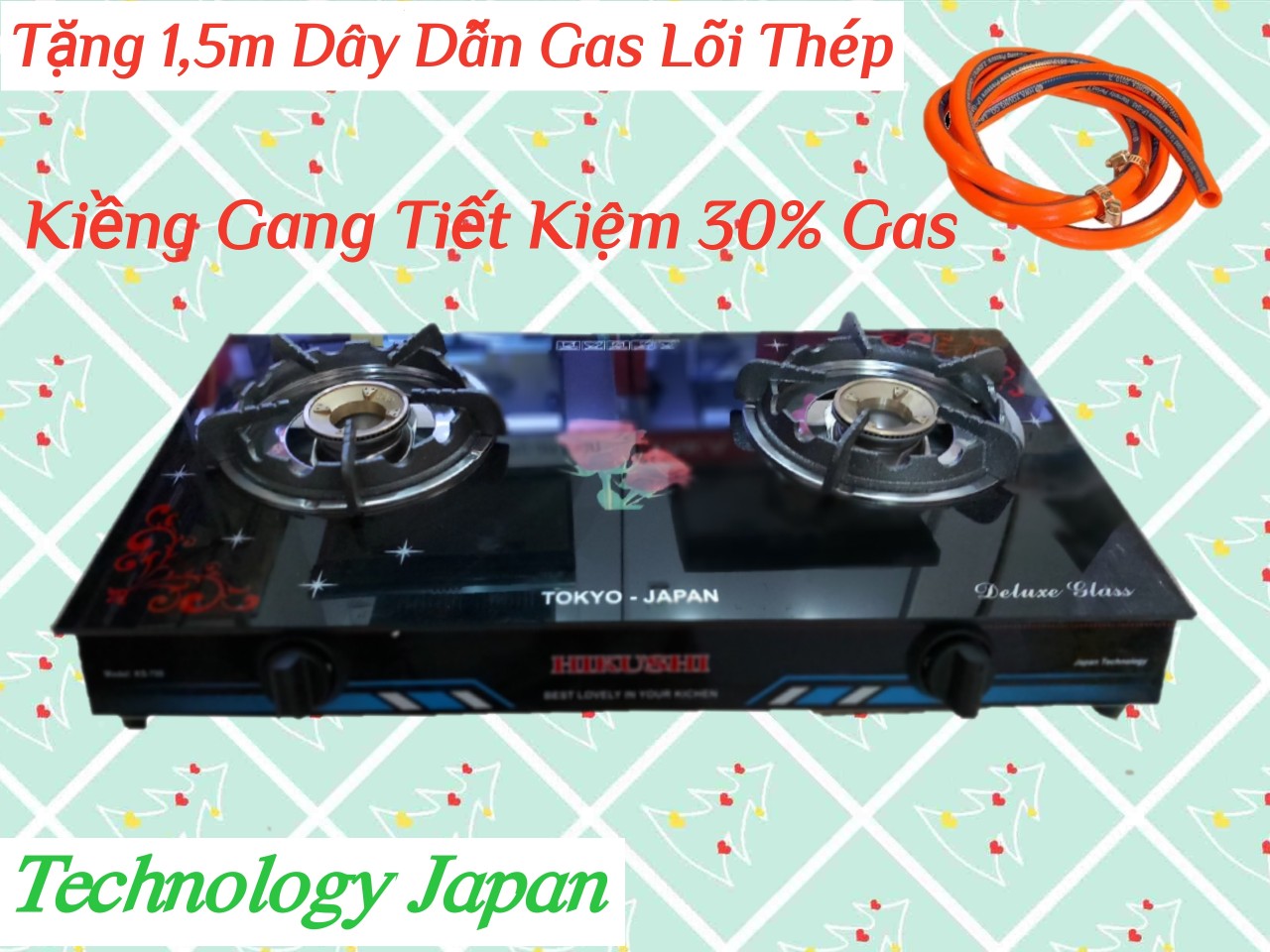 Bếp Ga Đôi Kính Kiềng Gang Tiết Kiệm GAS HIKUSI.FUTASHI 2021