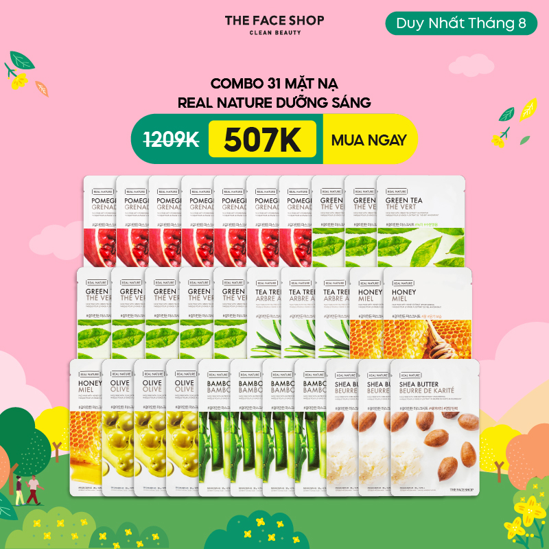 Combo 31 mặt nạ real nature the face shop 20g