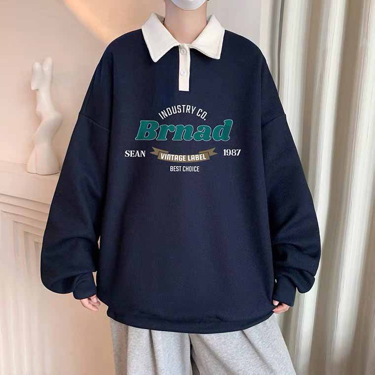 Áo khoác Sweater Nam Nữ Chui Đầu Họa Tiết Chữ BRNAD Trẻ Trung  ,Chống Nắng Cặp Đôi Fom Rộng. Áo Polo Cổ Bẻ Gài Nút Unisex Thu Đông Dài Tay Mới - NỈ STORE M03