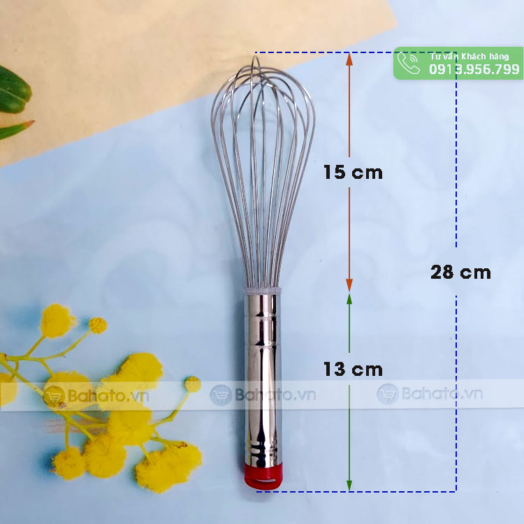 Phới đánh trứng inox cán đỏ 28cm