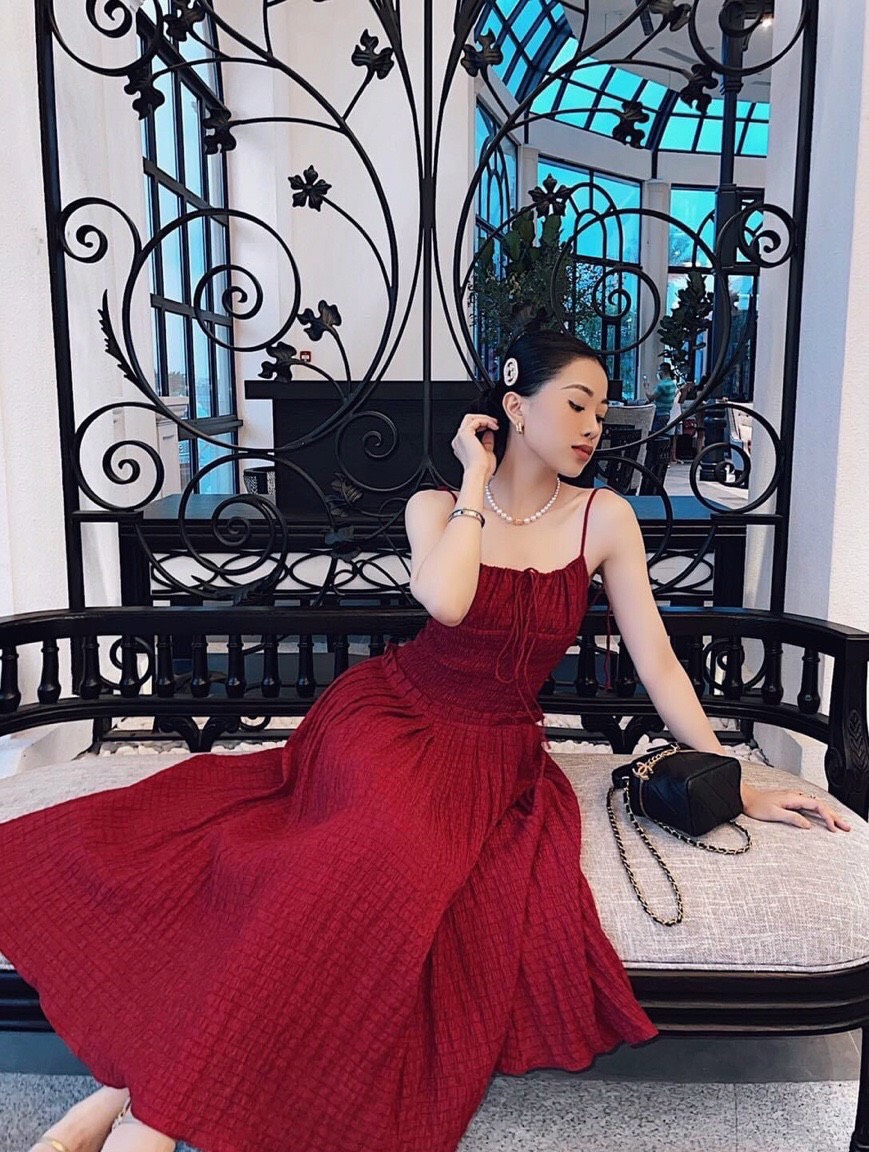 (free ship) Đầm maxi đũi cột dây vai siêu sang chảnh.