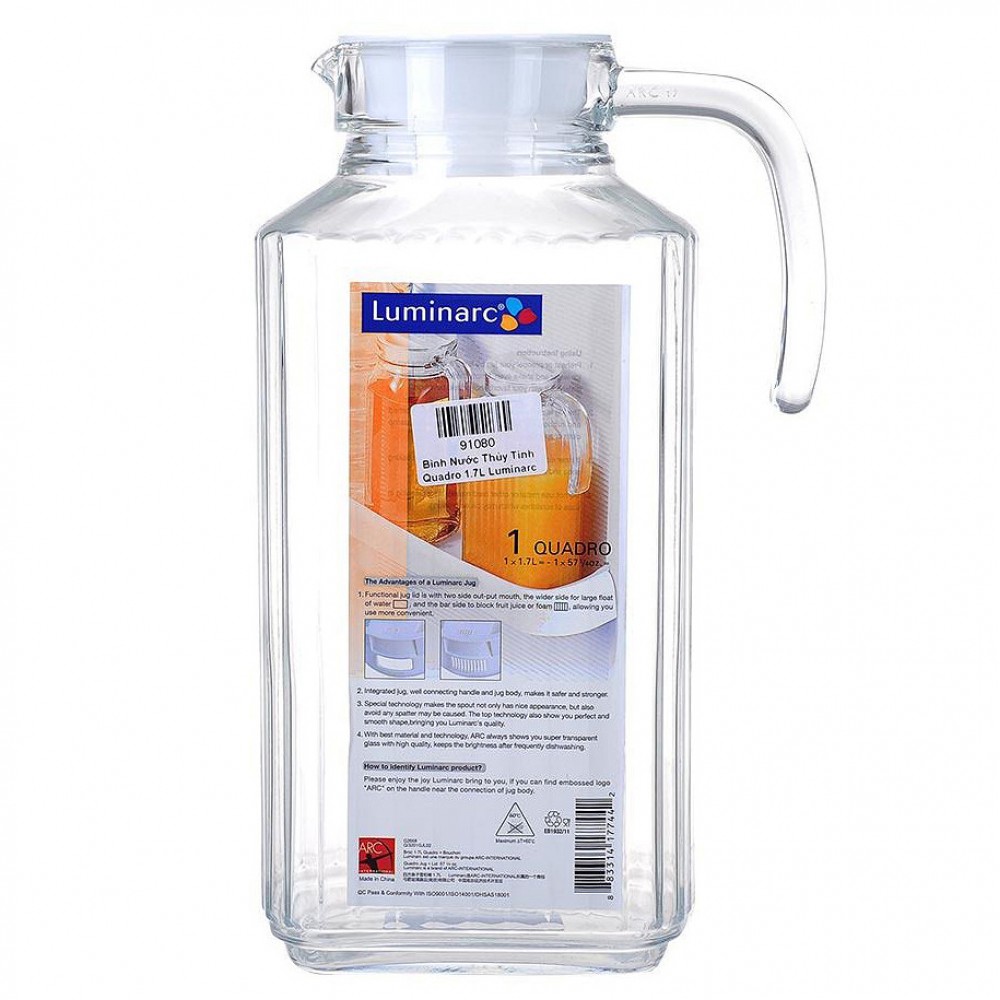 Bình Nước Thủy Tinh Luminarc Quadro (1.7L)