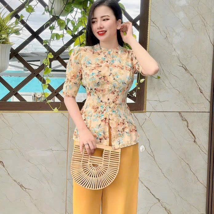 Set Đồ Bà Ba Hoa Trang Nhã Vải Lụa Họa Tiết Hoa Cách Tân