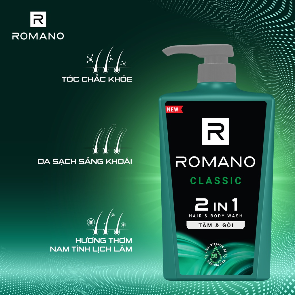 Romano - Tắm Gội 2IN1 Romano Classic 900g - KỀM TẶNG