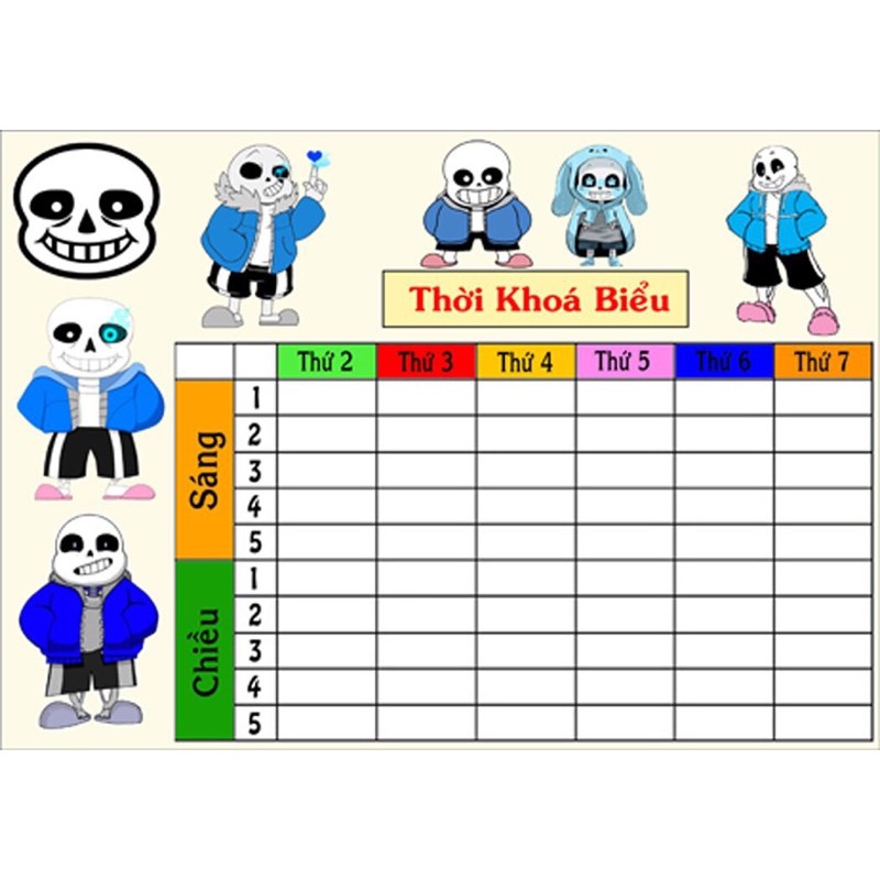 set 3 thời khoá biểu game undertale san