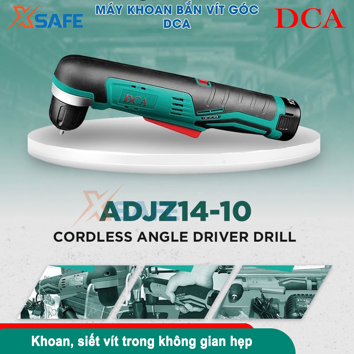 Máy khoan góc cầm tay DCA ADJZ14-10 không chổi than, có đèn LED, máy khoan bắn vít dùng pin sử dụng trong không gian hẹp - xsafe