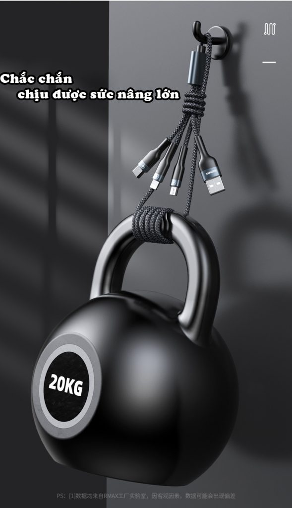 Cáp sạc 3 đầu đa năng Remax bọc dù,Cáp sạc 3 đầu Lightning, TypeC, Micro USB