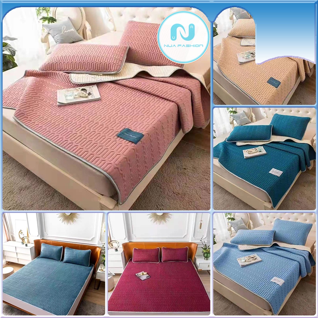 Chiếu điều hòa tencel latex NUA Bedding ga điều hòa kèm 2 vỏ gối hoạ tiết màu trơn m6/m8