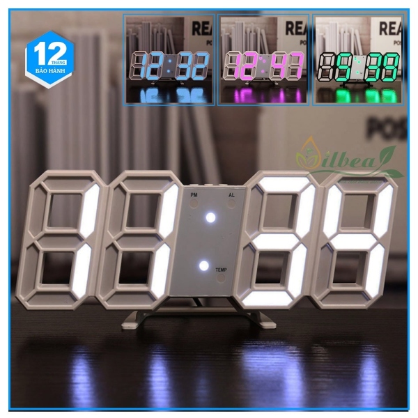 Đồng Hồ LED 3D Để Bàn Treo Tường Thông Minh Smart Clock Với Chức Năng Báo Thức Nhiệt Độ Thời gian Cảm Biến Âm Thanh