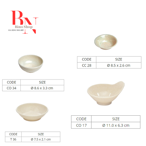 5 Chén Chấm Nhựa Melamine Vân Đá Kem Nhiều Size