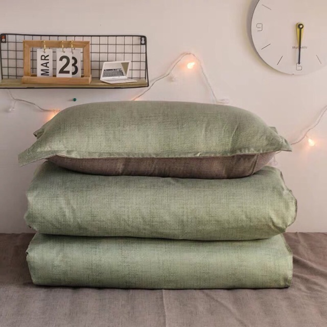 Bộ chăn ga gối cotton poly - Mẫu xanh rêu phối ga ghi, cam kết hàng đúng mô tả, chất lượng đảm bảo an toàn đến sức khỏe người sử dụng