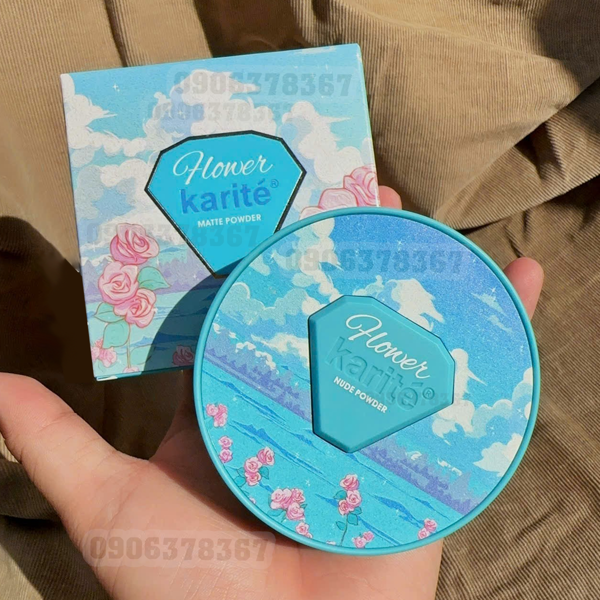 Phấn nền makeup 2 tầng Karite Flower Bông Xanh