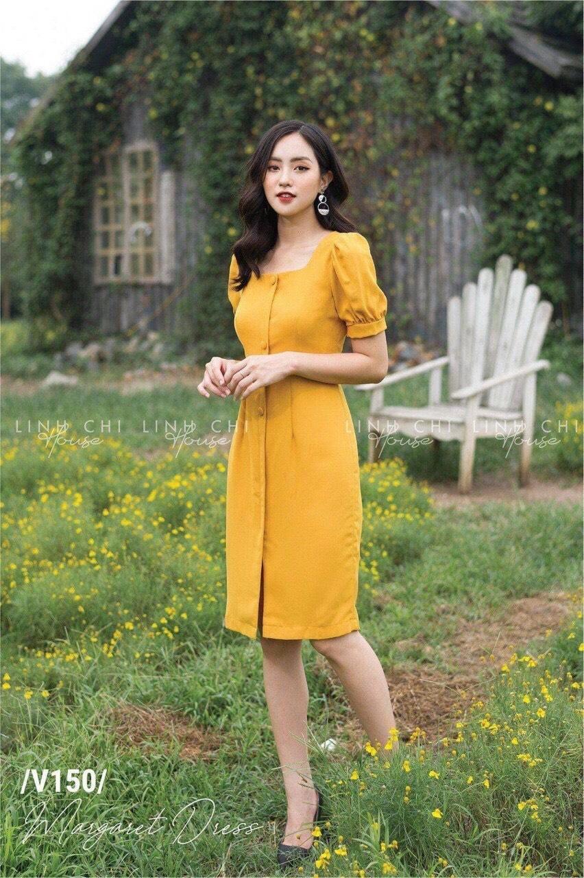 Đầm nút cổ vuông mới nhất