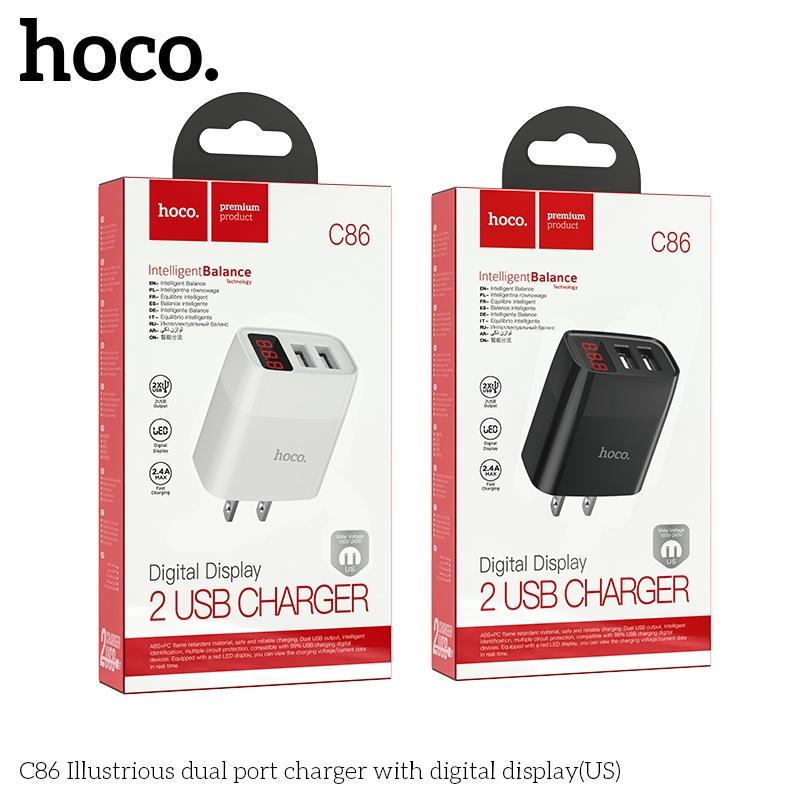 Cốc sạc nhanh Hoco C86 2 cổng có led báo dòng điện cho mọi loại điện thoại