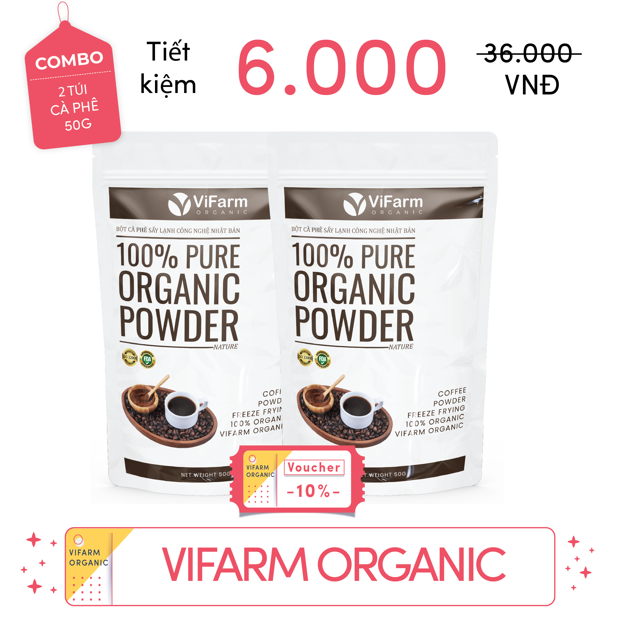 Bột Cà Phê Nguyên Chất ViFarm 50g