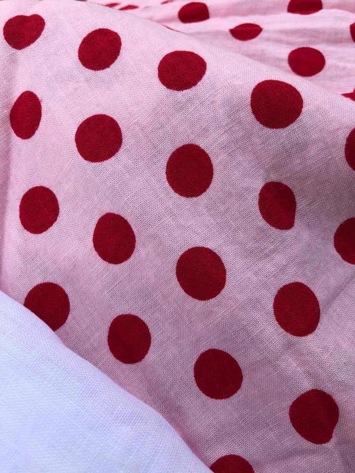 Vải linen bột đã wash Cn, bi đỏ