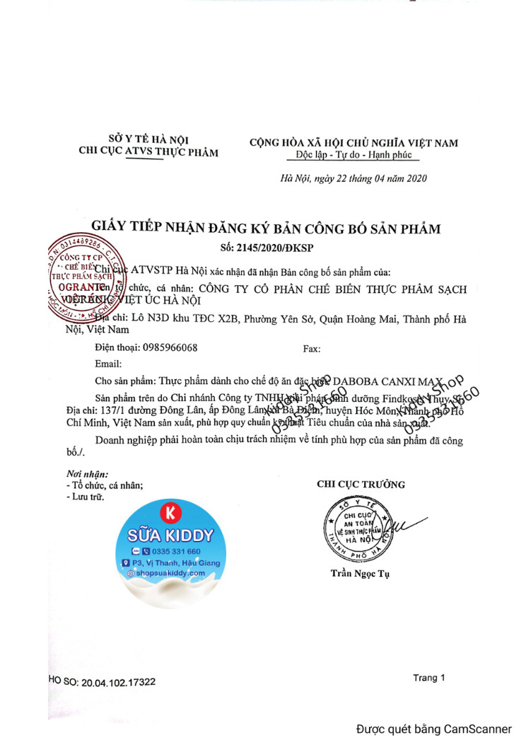 Sữa DABOBA CANXI MAX 900g với thành phần canxi cao