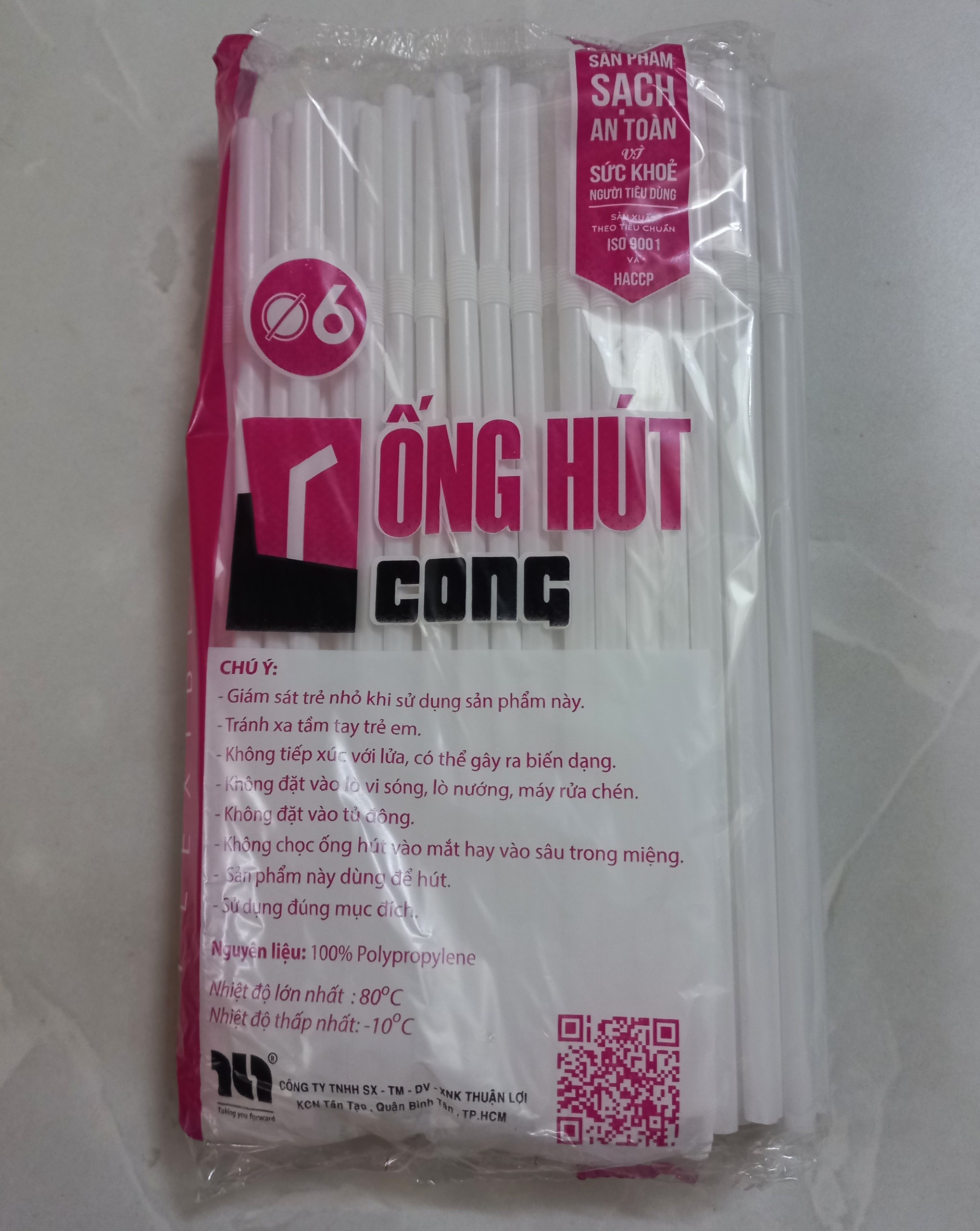 Ống hút cong màu trắng phi 6