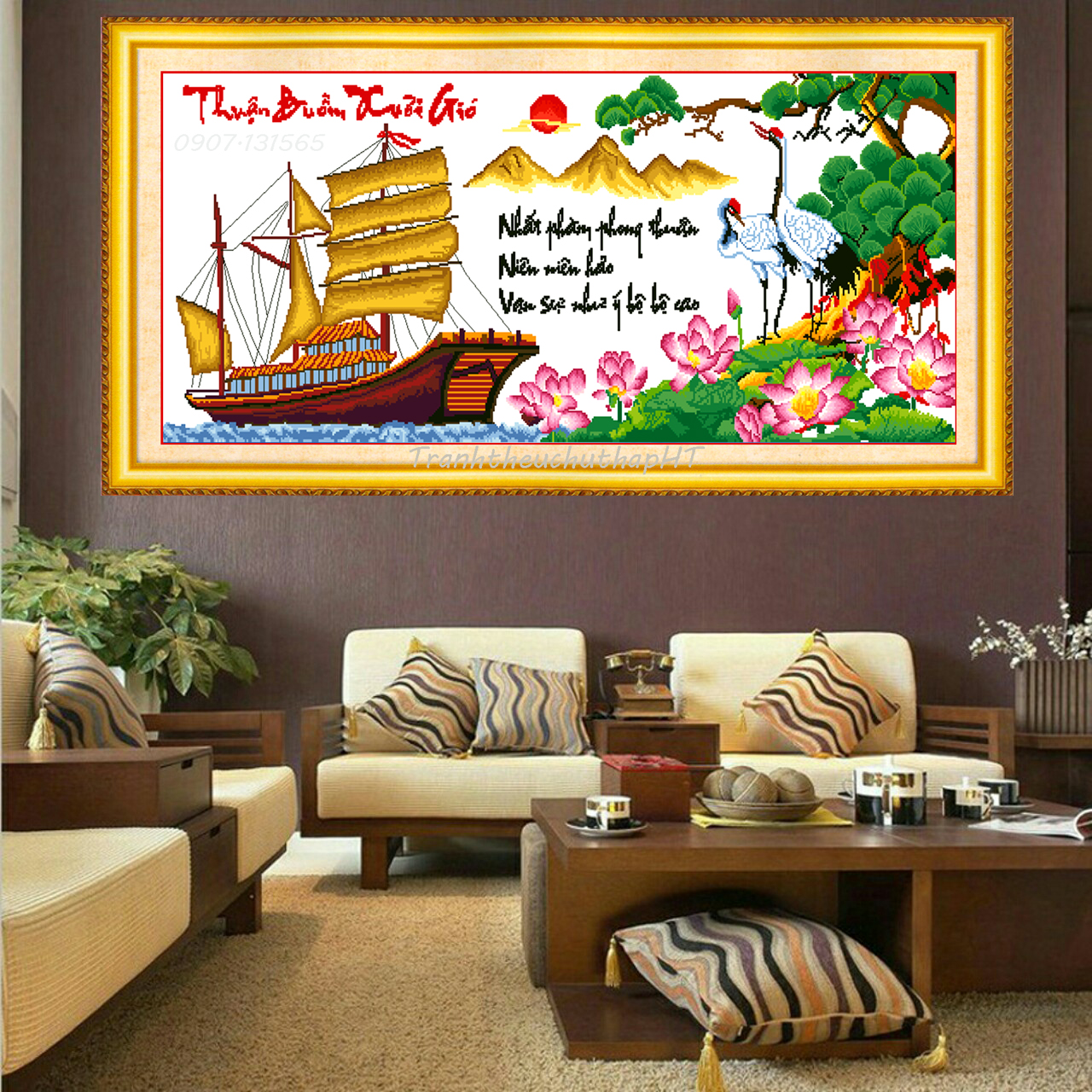 Tranh thêu chữ thập - Tranh đính đá thuận buồm xuôi gió LV3265 - tự thêu