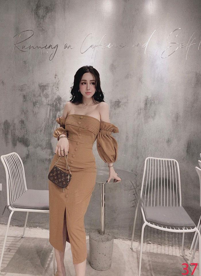 Đầm xếp ly nút bọc_TH