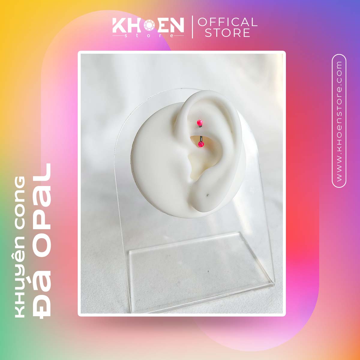 (1 Chiếc) Khuyên cong 8mm - Đá Opal - Khoen Store