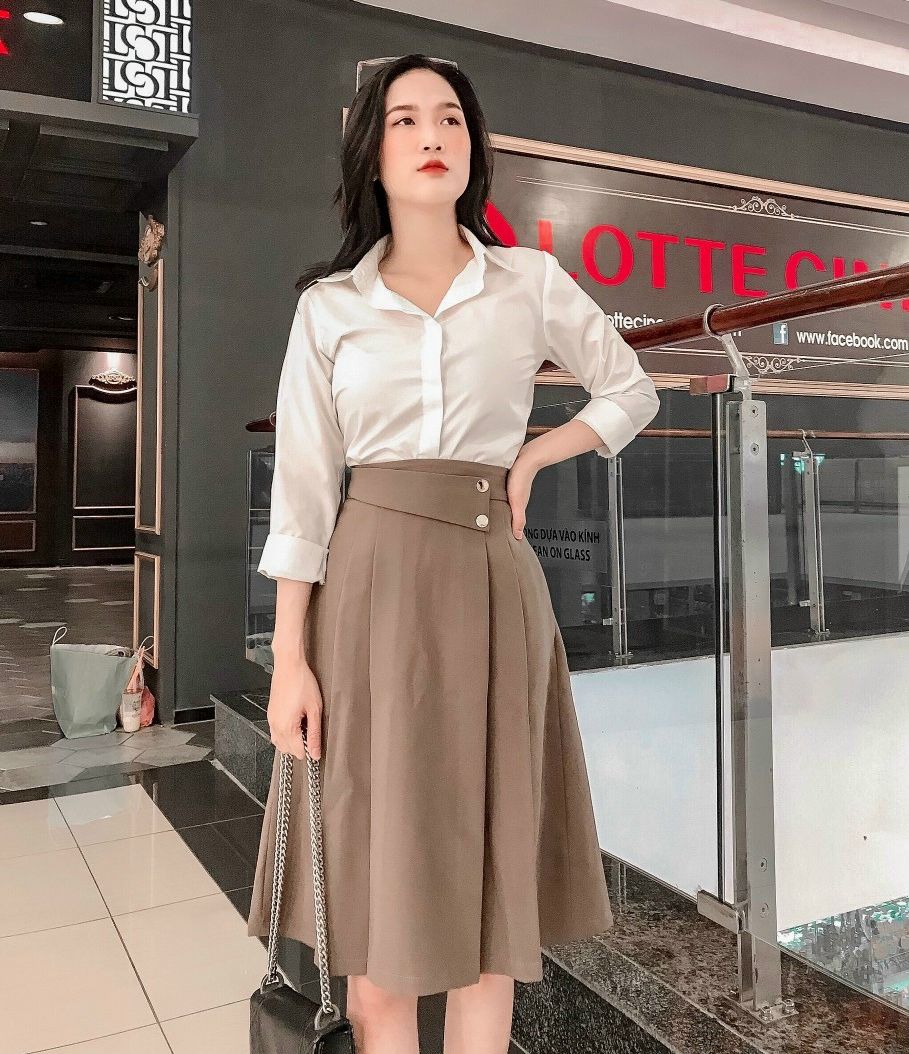 Chân váy dáng xòe tiểu thư dáng dài thời trang nữ