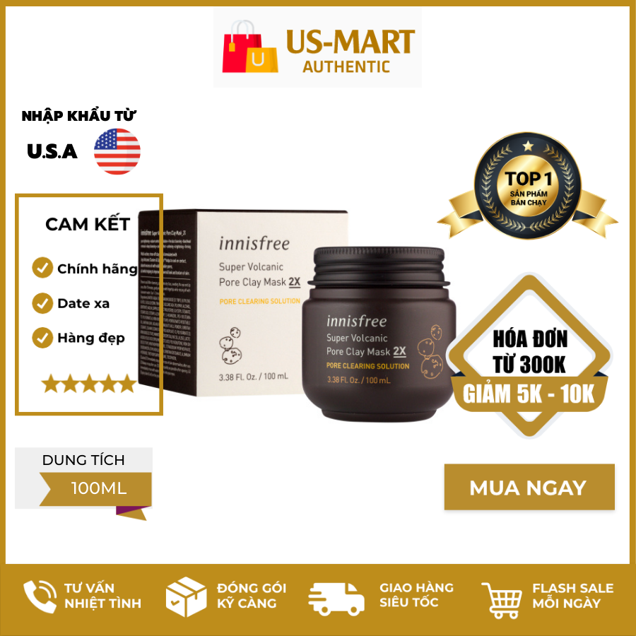 [HCM]Mặt Nạ Tro Núi Lửa Innisfree Super Volcanic Pore Clay Mask 2X