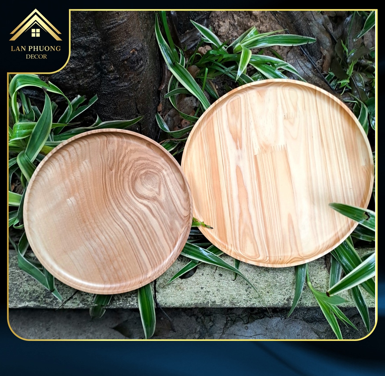 Khay gỗ tròn decor chất liệu gỗ tự nhiên