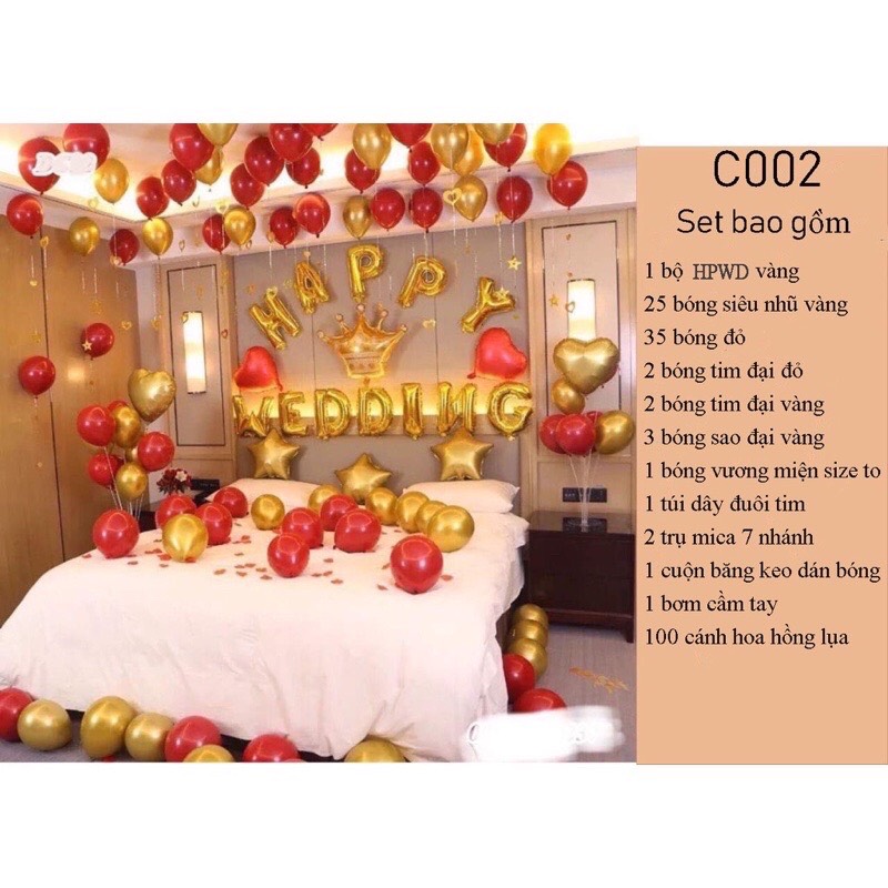 Set bóng trang trí phòng cưới, bóng bay trang trí phòng cưới TẶNG 100 cánh hoa hồng lụa