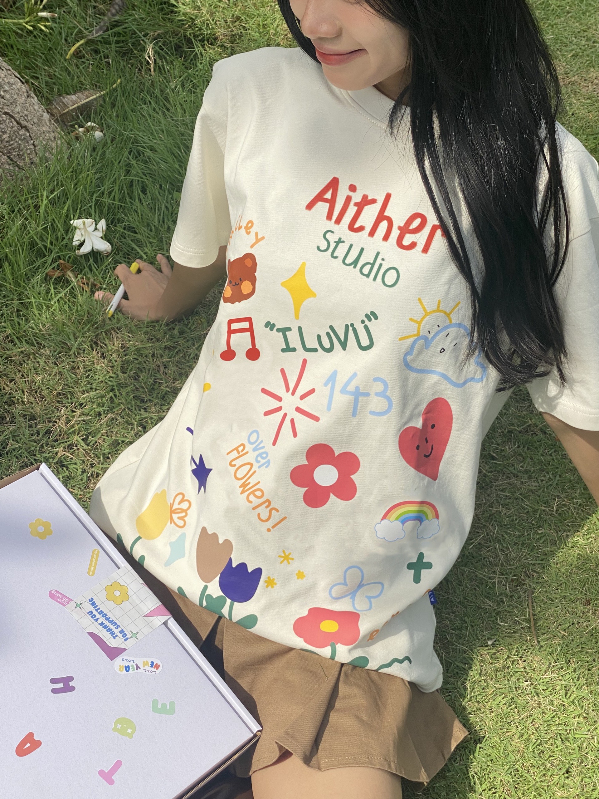 AITHER STUDIO Áo thun Kids Heart Unisex form rộng