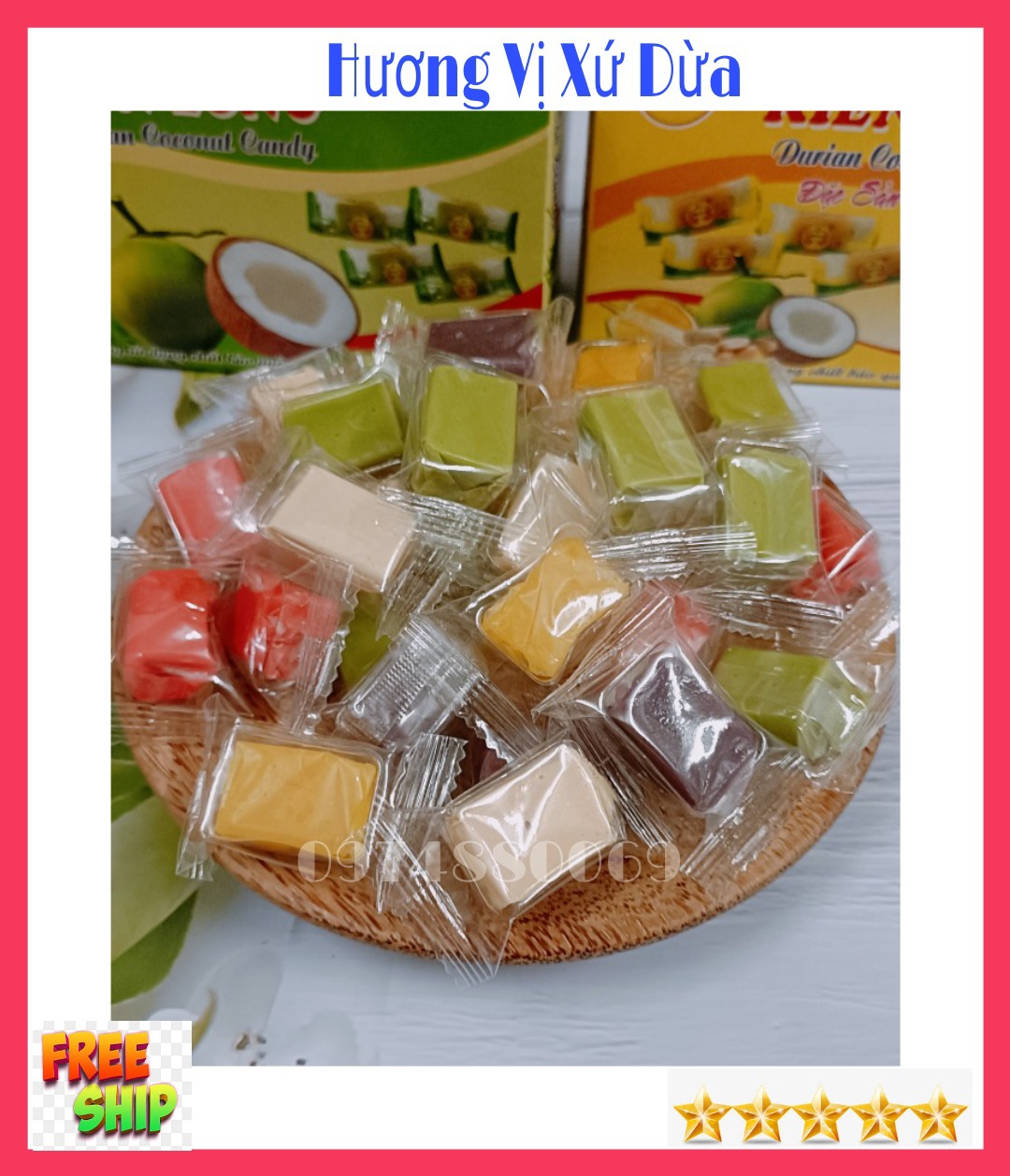 (FREESHIP) 1kg Kẹo dừa dẻo thập cẩm Bến Tre- đồ ăn vặt