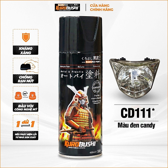 Sơn xịt Samurai [Chính Hãng ] Đen Candy CD111* - (màu khói sơn chóa đèn) 400ml