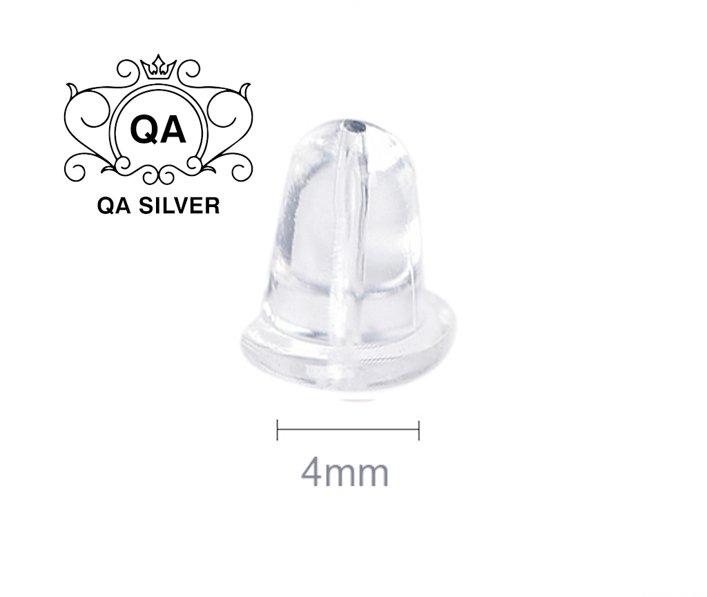 Chốt khuyên tai nhựa tròn trong suốt đế bông silicon cao su Bullet Earring Backs QA SILVER AC200604