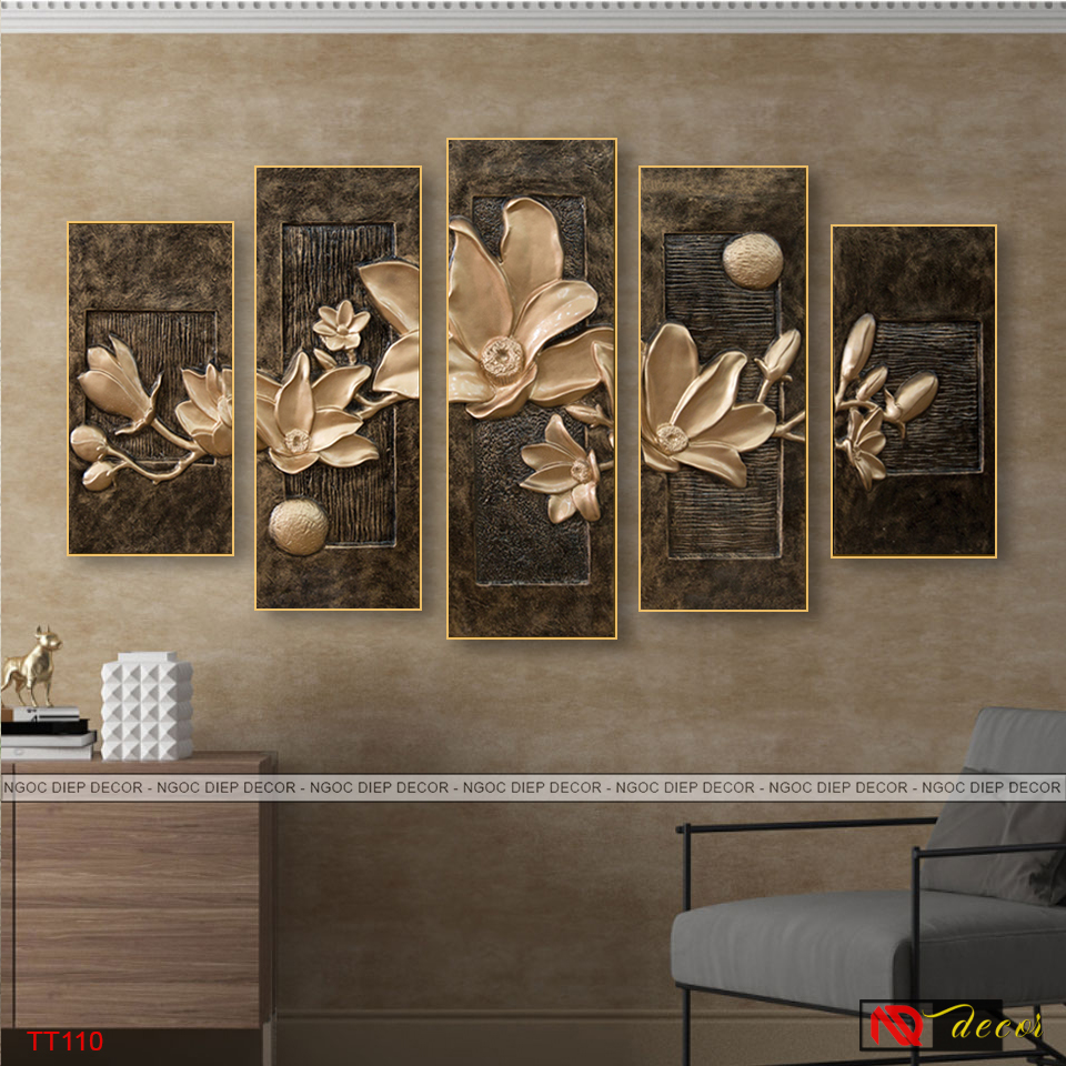 Tranh dán tường 3D Hoa Đồng Decor 5 tấm -Trang décor phong cách hiện đại